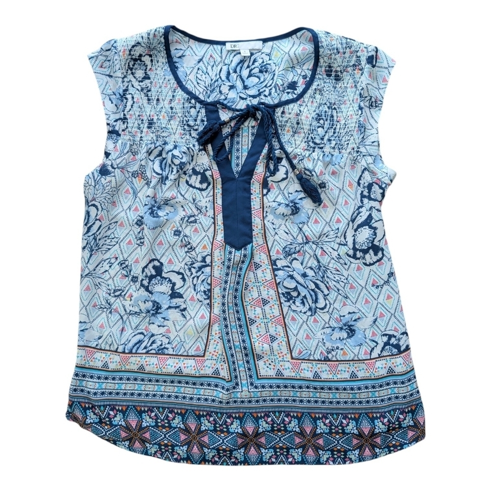 DR2 Women's Sleeveless Top Lightweight With Floral and Geometric Patterns Sz S